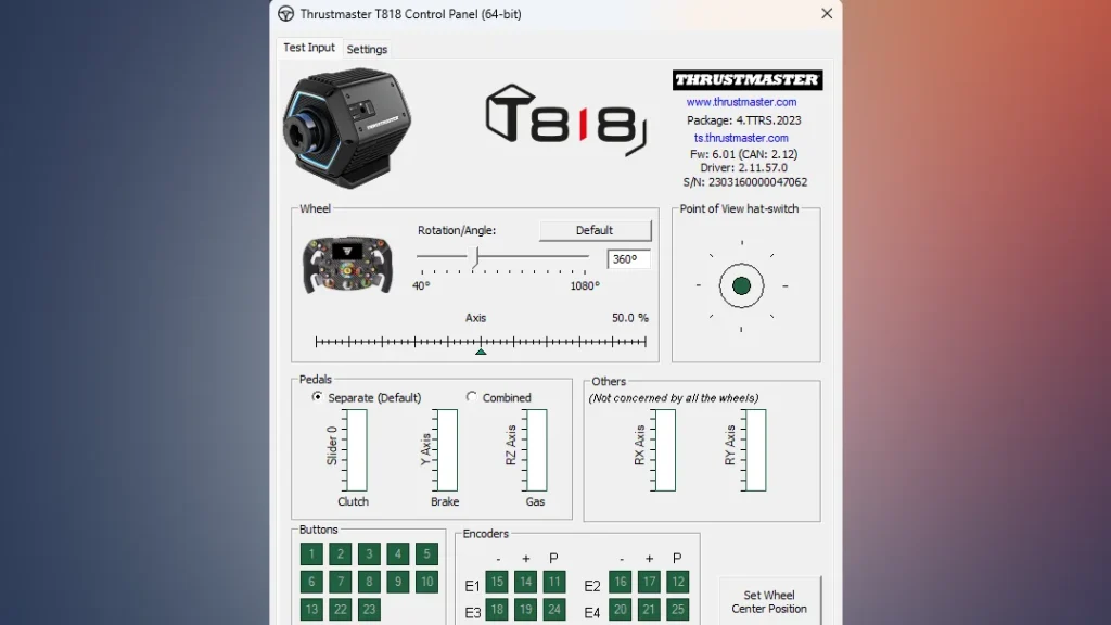 Thrustmaster Control Panel Screen