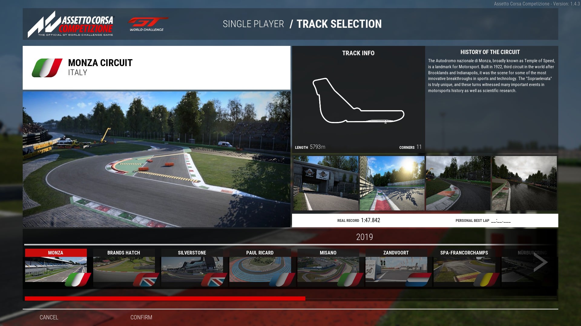ACC Track Select Screen