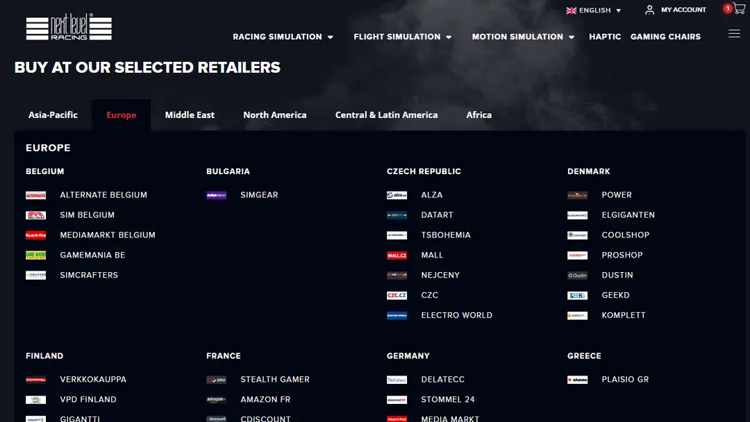 Next Level Racing Resellers across Europe