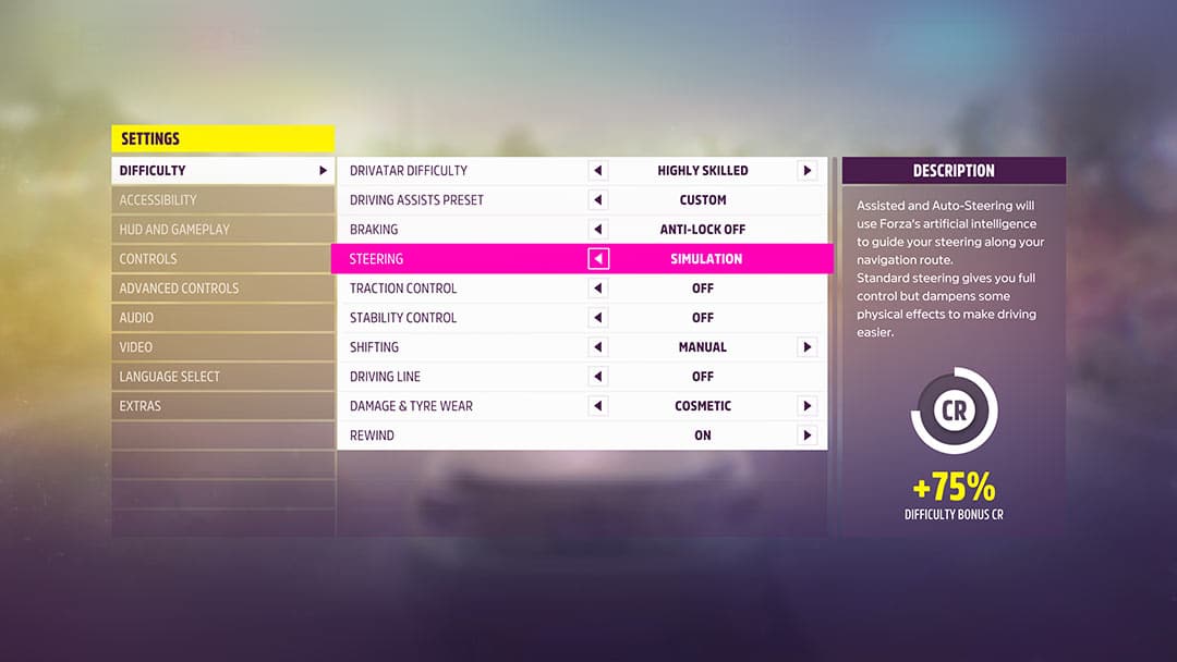 Forza Horizon 5 Difficulty Settings