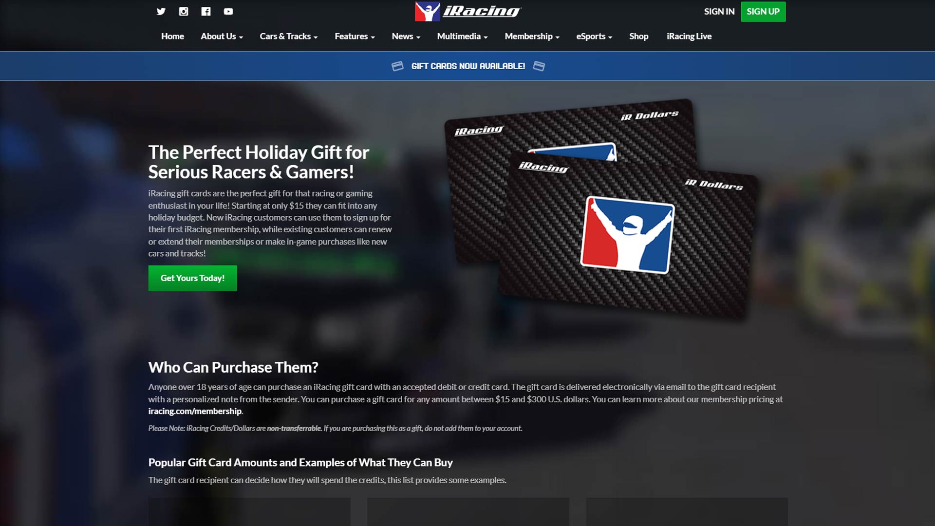 Can I buy an iRacing gift Card?