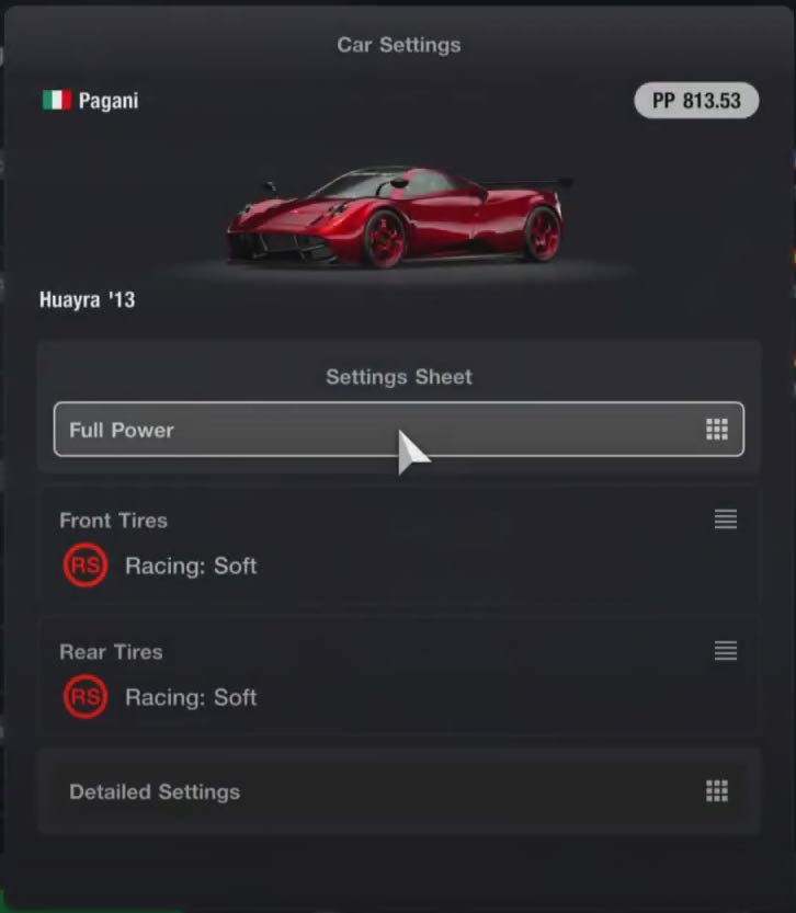 GT7 car settings sheets