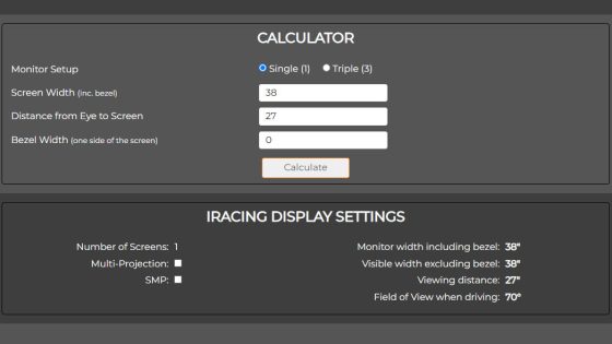 iRacing FOV calculator
