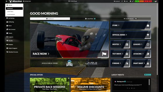 iRacing dashboard UI