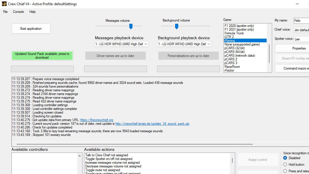 Crew Chief Initial setup