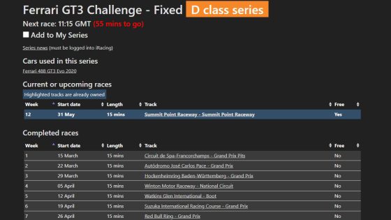 IRBG iRacing planner