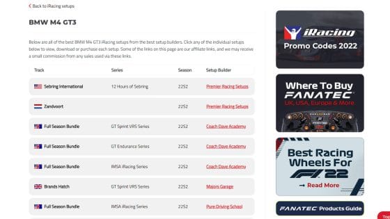 iRacing setup library