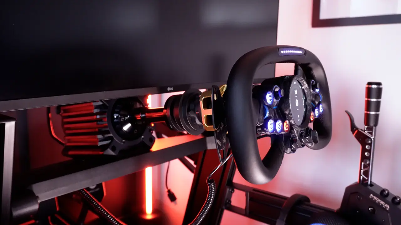 MOZA Steering Wheel mounted to Fanatec wheel base