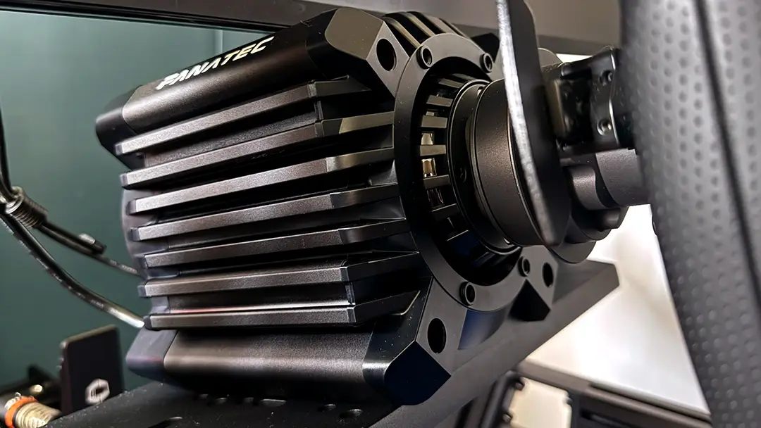 Fanatec ClubSport DD+ wheel base mounted to sim rig