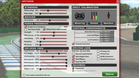 iRacing force feedback settings