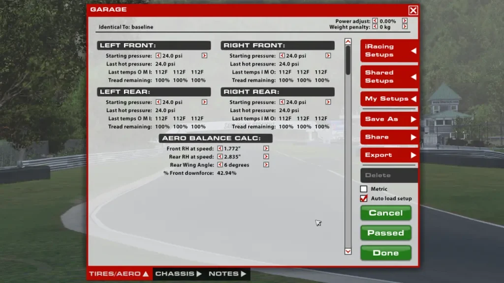 iRacing tyre setup