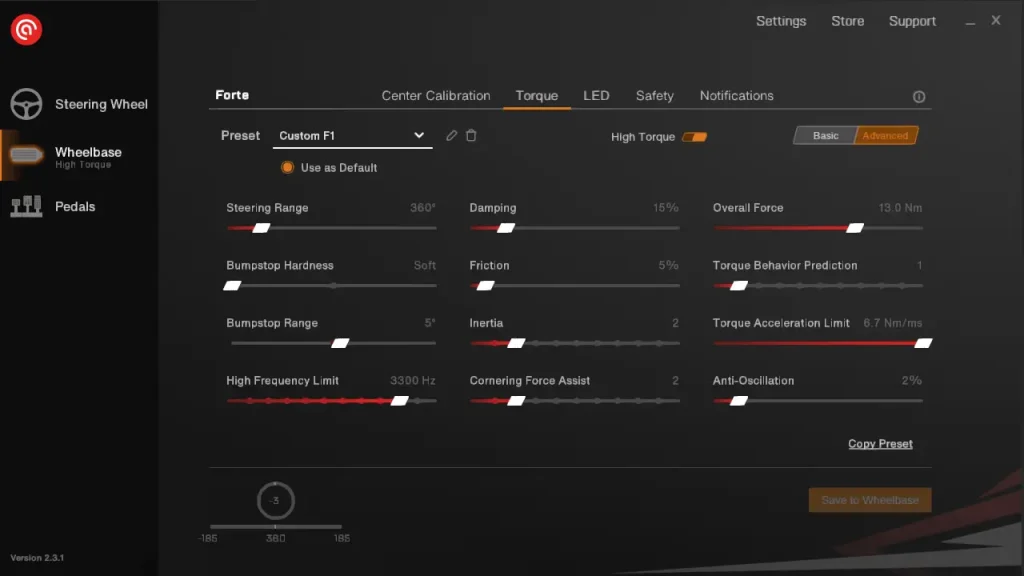 F1 23 Asetek wheel settings
