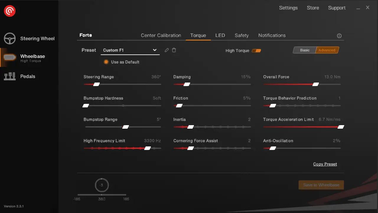 F1 23 Asetek wheel settings