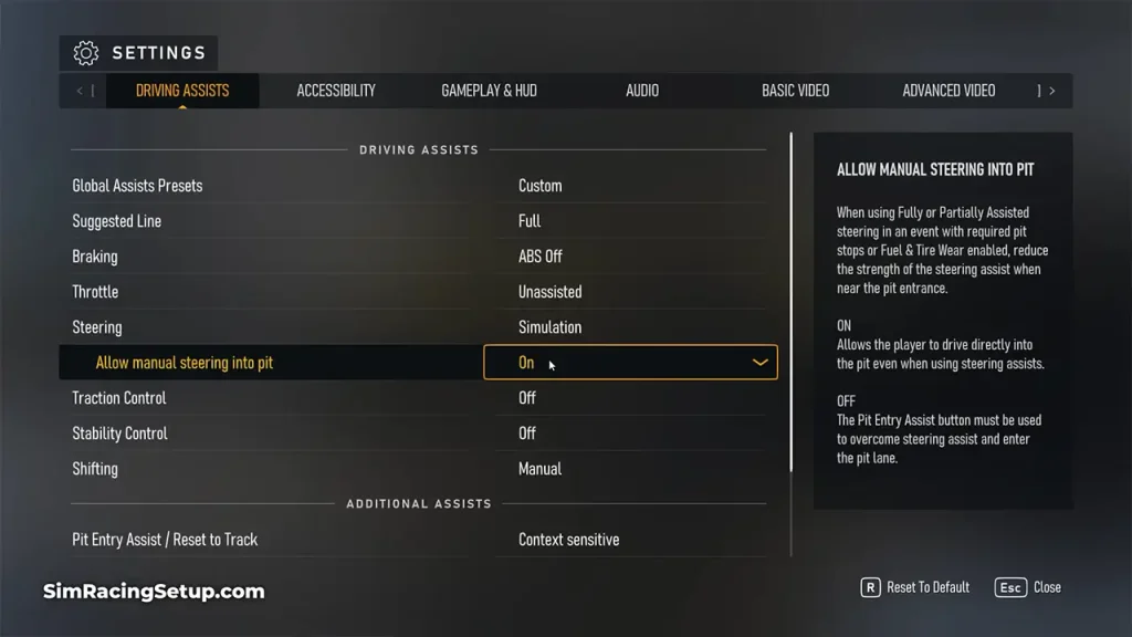 Forza Motorsport assist settings