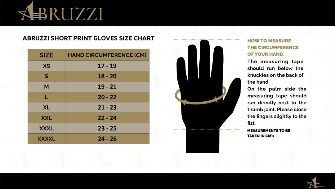Sim racing glove measuring chart