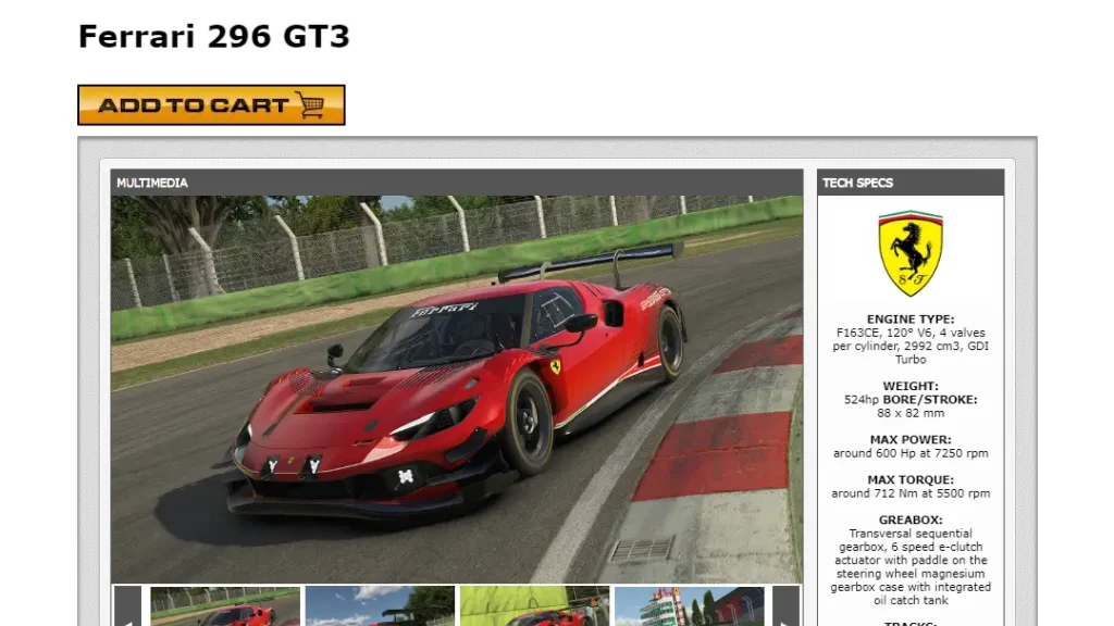 iRacing buy cars Ferrari 296 GT3