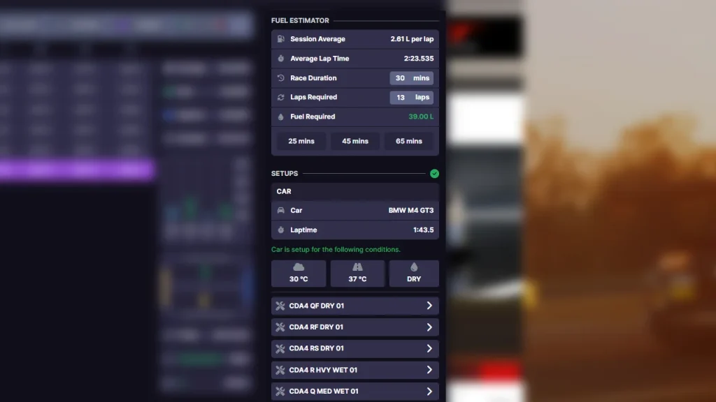 Delta 2.0 Car Setup List