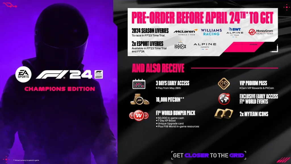 F1 24 Champions Edition Pre Order Bonuses