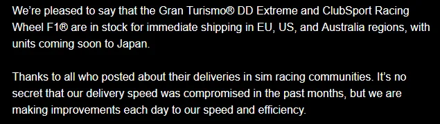 Fanatec Racing wheel F1 Stock Announcement