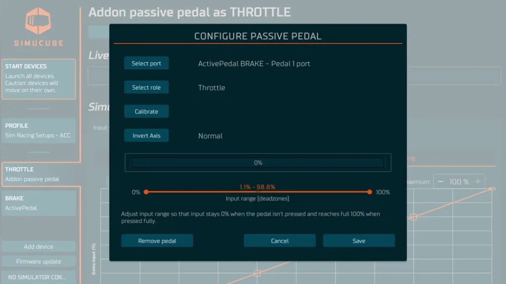 Simucube Tuner configure passive throttle