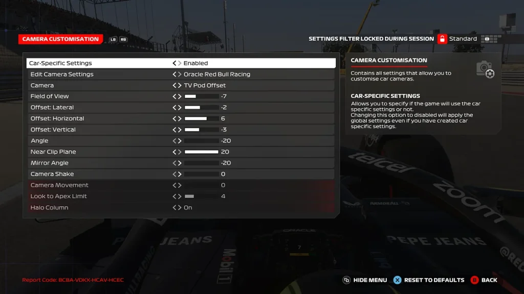 F1 24 How to change camera settings