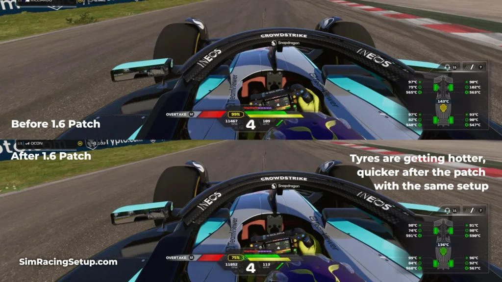 F1 24 1.6 Update Tyre Temperature Comparison