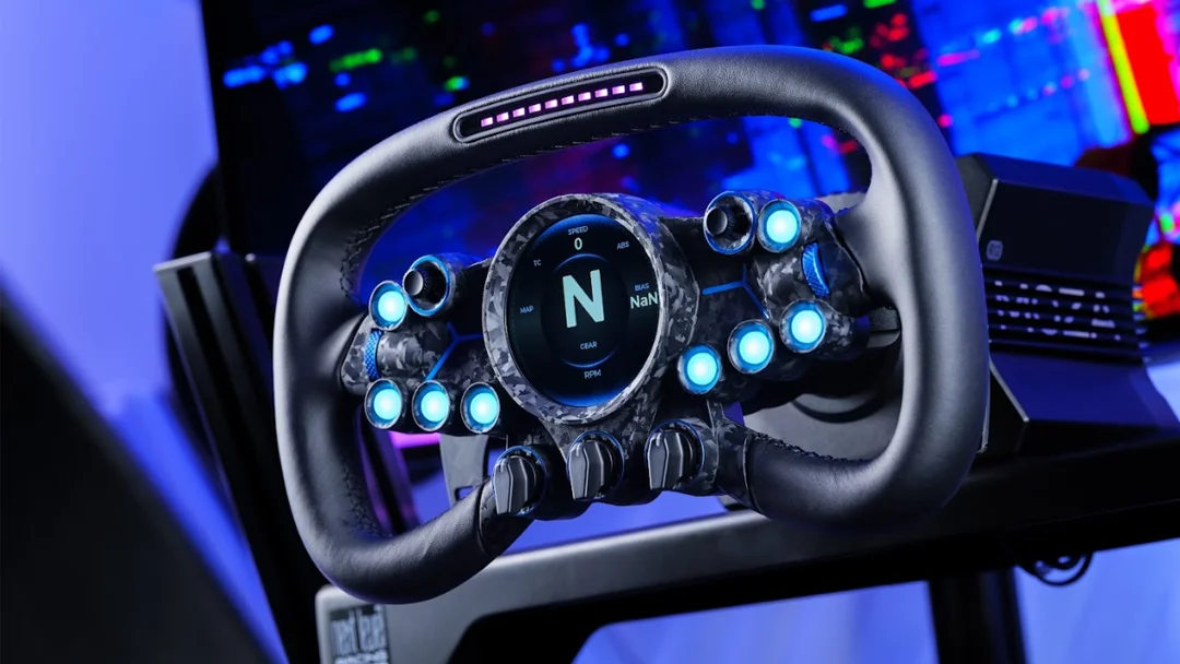 MOZA Vision GS Steering Wheel Mounted to a sim rig