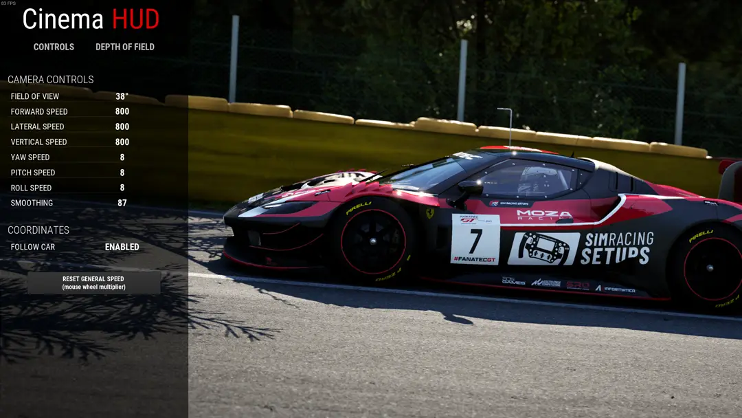 ACC Camera controls for screenshots and replays