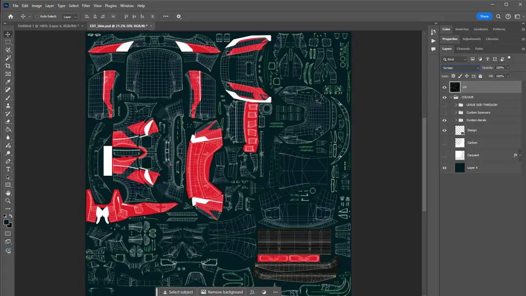 ACC Car livery with wireframe overlay