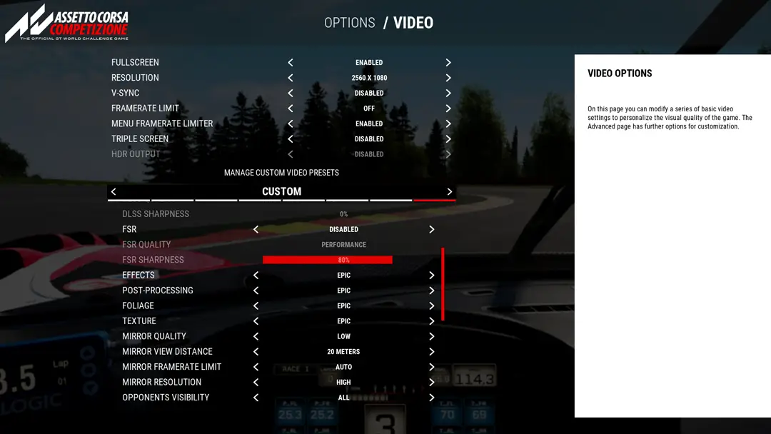 ACC Graphics settings for photos