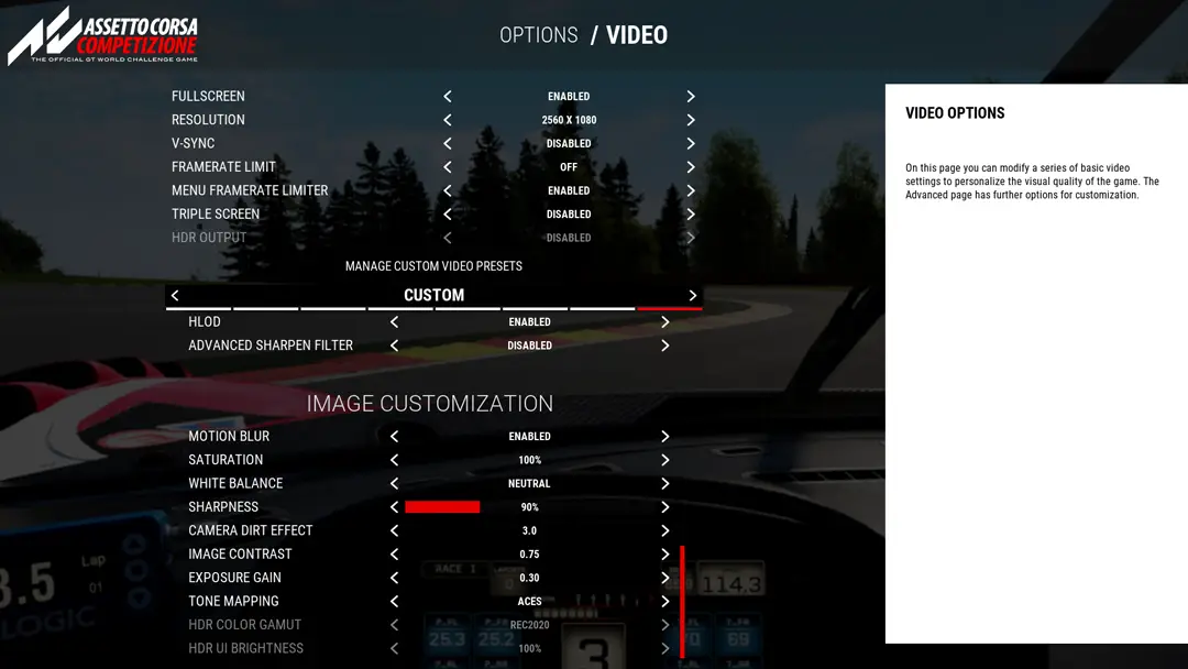 ACC Image customization graphics settings