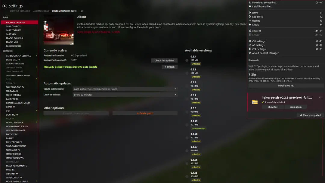 CSP settings in Content Manager for Assetto Corsa