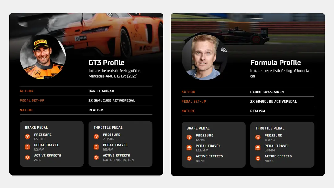 Simucube ActivePedal profiles GT3 vs Formula 1