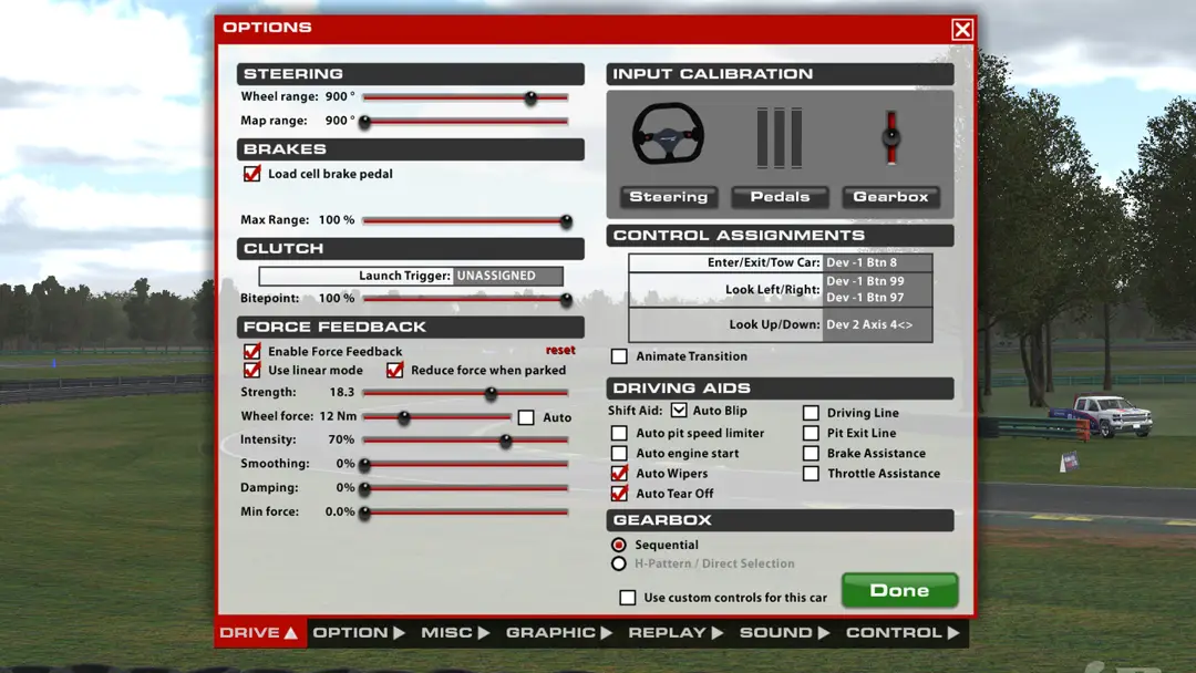 iRacing racing wheel settings