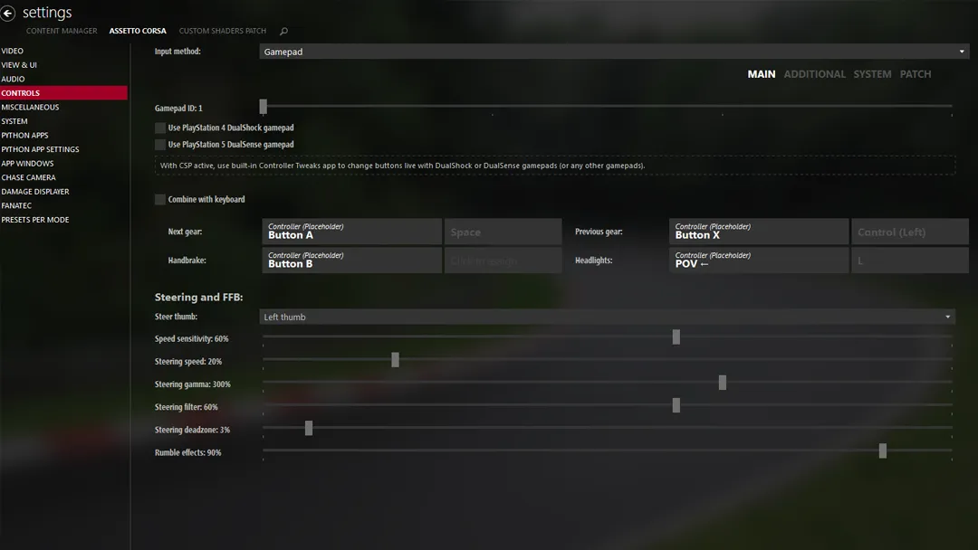 Assetto Corsa Controller Settings Reommendation Content Manager
