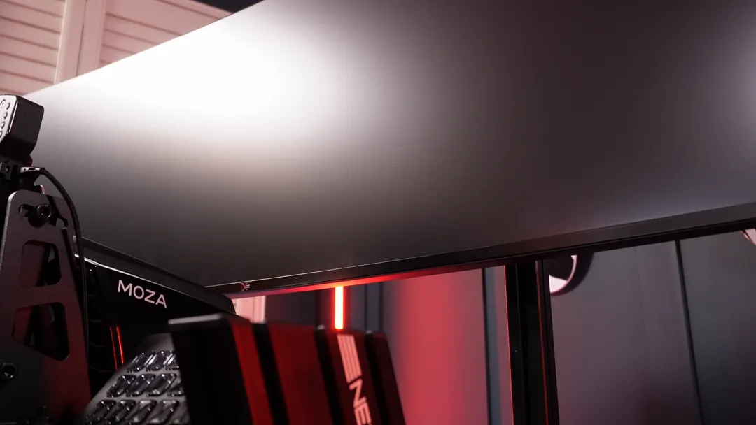 Super ultrawide monitor mounted to a sim rig